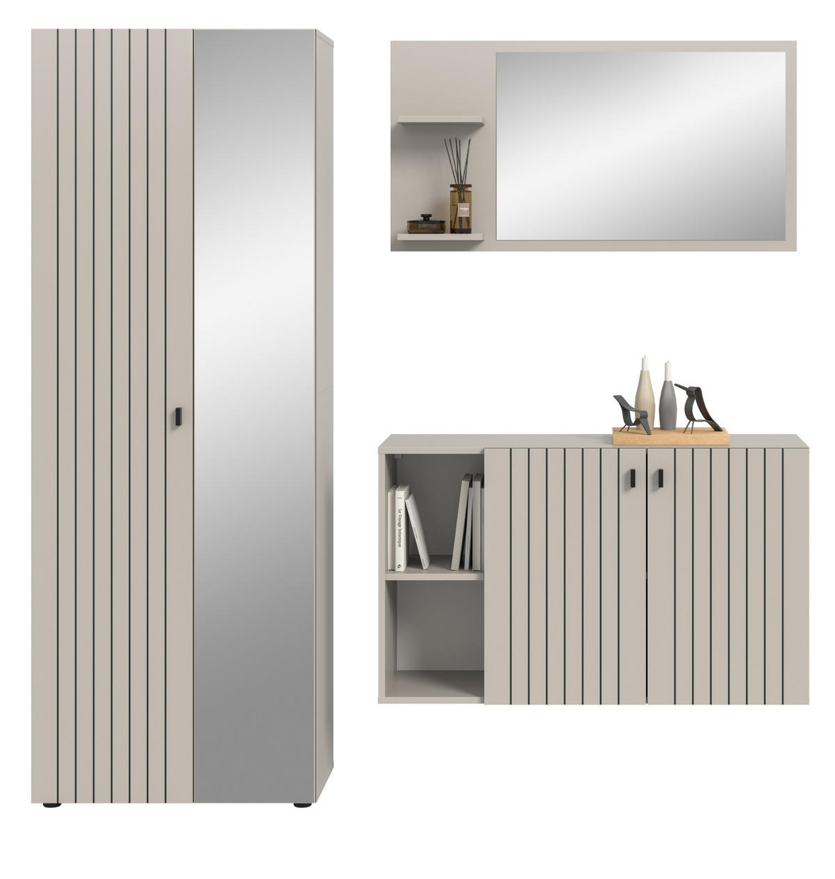 GARDEROBEN-SET 3-teilig Kaschmir 191 cm, Garderobenkombination mit viel Stauraum - Kaschmir/Schwarz, Glas/Holzwerkstoff (191/192/37cm) - Inn.Furn