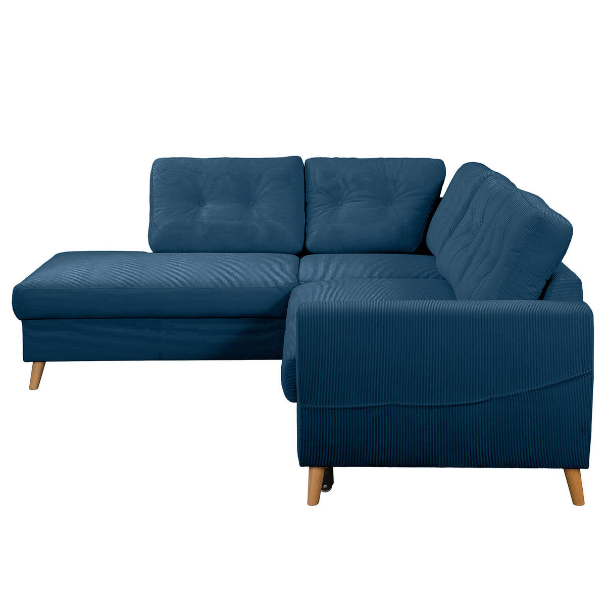 ECKSOFA mit Ottomane - Blau/Braun, Holz/Textil (230/200cm) - home24