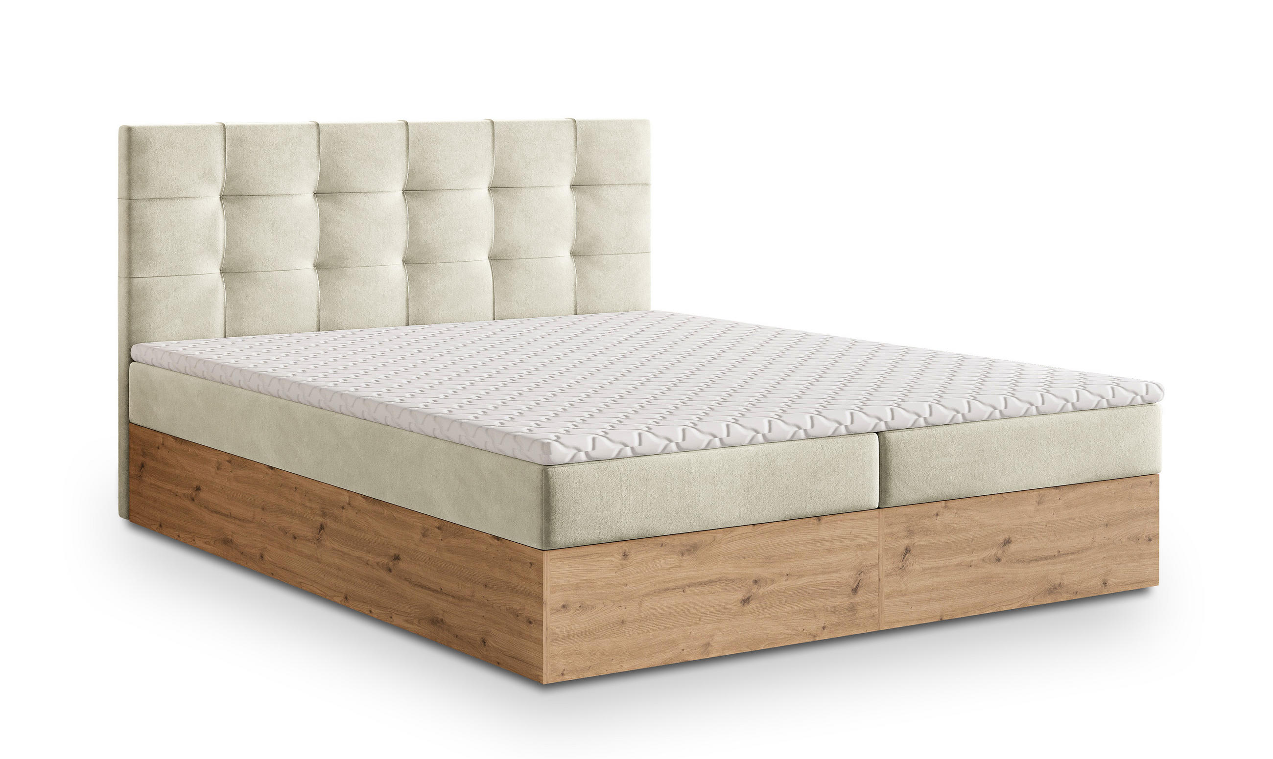BOXBETT MOLVEN 180x200 cm mit Matratze und Topper - Creme - Creme, Holz (180/200cm) - MASSENO
