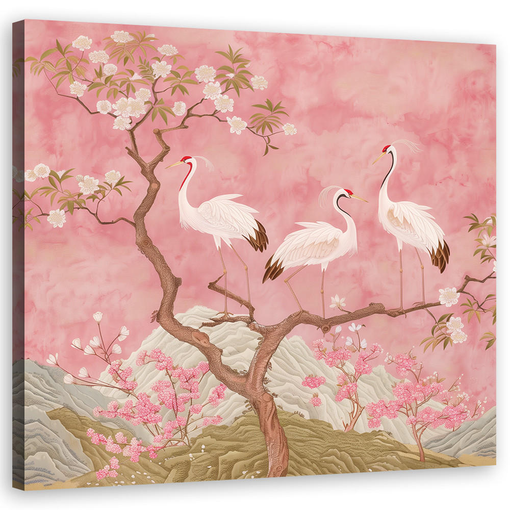 WANDBILD kraniche vögel landschaft - Pink, Textil (40/40cm) - Feeby