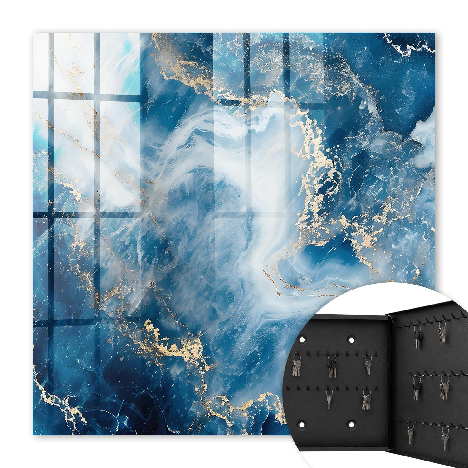 SCHLÜSSELBOX Schwarz 30x30 cm- Türöffnung nach rechts - Verträumte Abstraktion - Blau, Metall (30/30/5cm) - TULUP