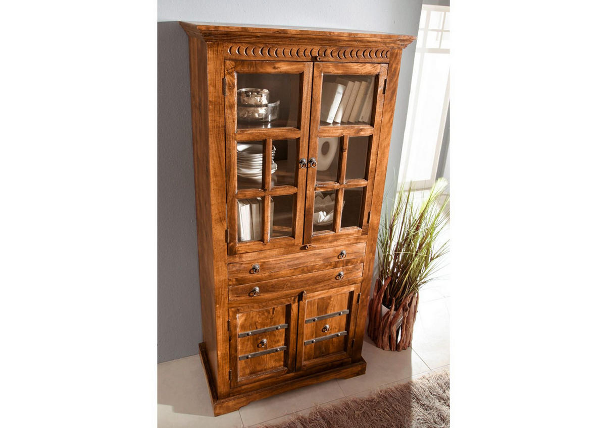 VITRINE Akazie 94x50x195 honig lackiert OXFORD #0452 - Braun, Holz (94/195/50cm) - Massivmoebel24