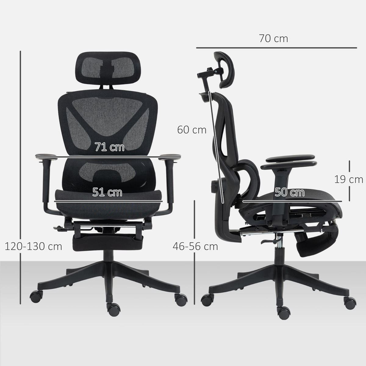 BÜROSTUL, Ergonomischer Schreibtischstuhl - Schwarz, Kunststoff (70/130/71cm) - HOMCOM