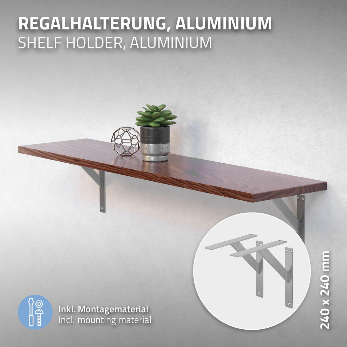 REGALHALTERUNGEN - Silberfarben, Metall (24/3/24cm) - ML-DESIGN