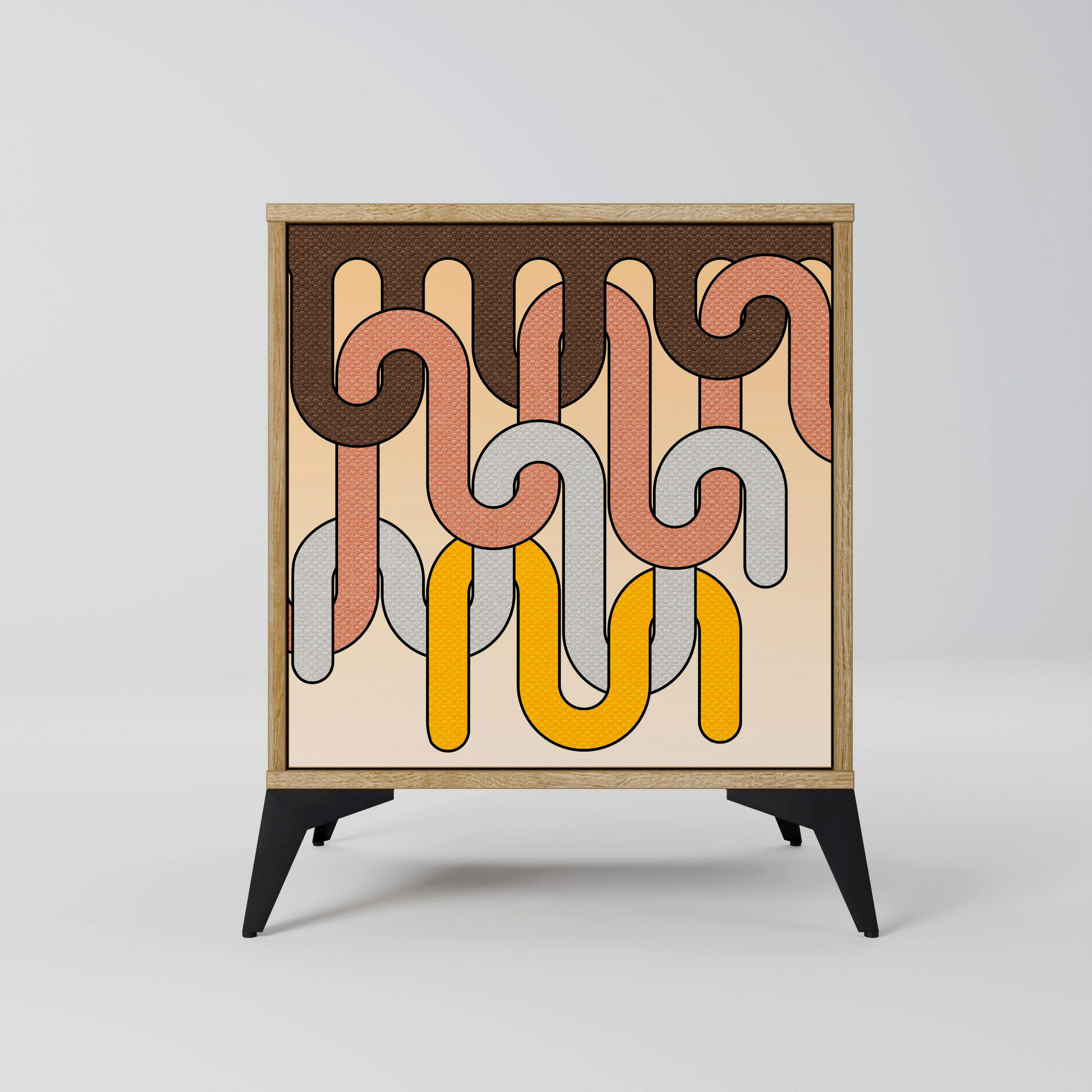 SIDEBOARD COLORFUL STRINGS, Eichefarben, 57,5x42x70,5 cm, Schwarze Metall-Sternfüße - Eichefarben/Multicolor, Holzwerkstoff/Metall (57.5/70.5/42cm) - SpaceRebels