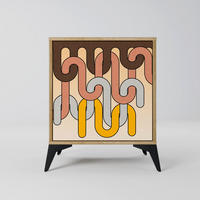 SIDEBOARD COLORFUL STRINGS, Eichefarben, 57,5x42x70,5 cm, Schwarze Metall-Sternfüße - Eichefarben/Multicolor, Holzwerkstoff/Metall (57.5/70.5/42cm) - SpaceRebels