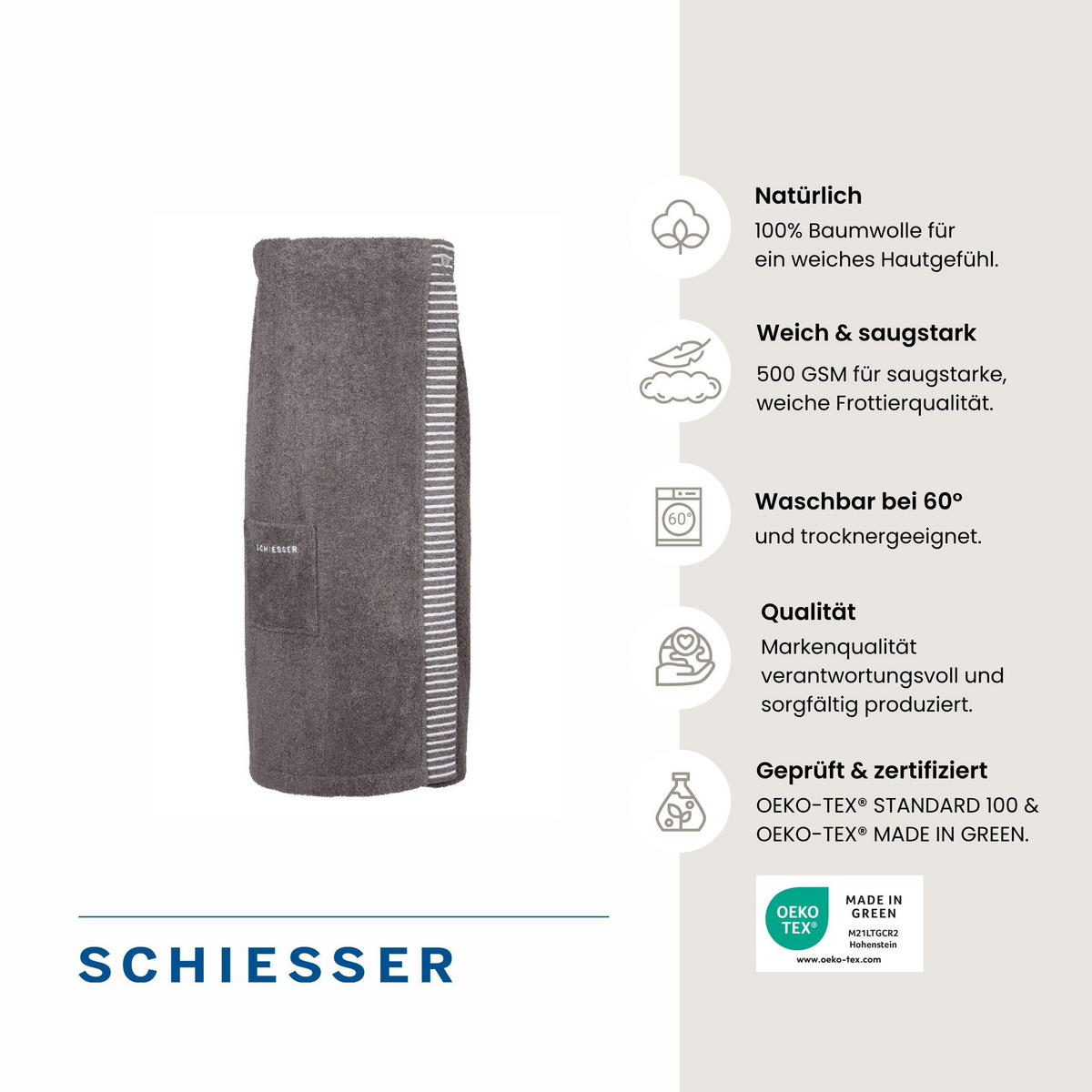 SAUNAKILT Rom Damen - 36-42 - Dunkelgrau - Dunkelgrau, Textil (80/130cm) - SCHIESSER