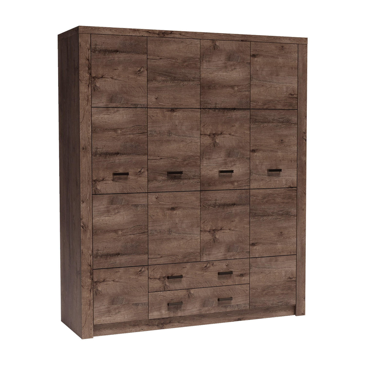 KLEIDERSCHRANK Indianapolis I-18 4-türig 178 x 214 x 58 cm Esche dunkel - Dunkelbraun/Silberfarben, Holzwerkstoff/Metall (178/214/58cm) - Koseto