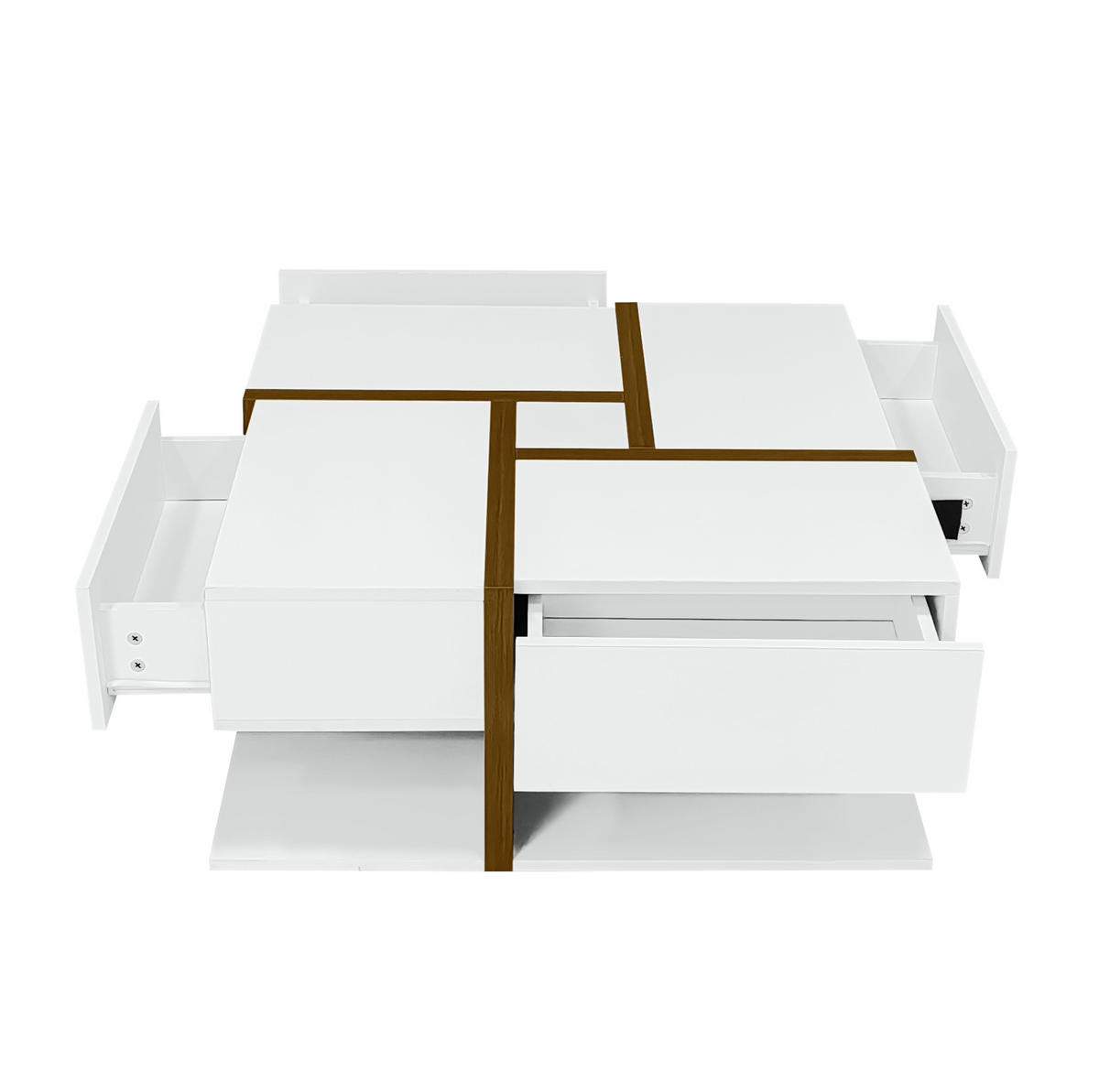 KLUBSKA miza iz iverne plošče, 78/78/34,8 cm bela/dekor lesa, s 4 predali - bela, leseni material (78/78/34.8cm) - BEAOK