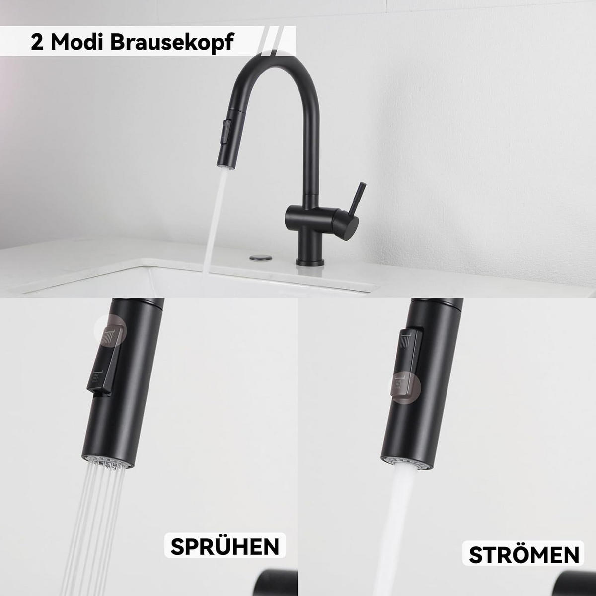 BADEZIMMERARMATUR, inklusive 70 cm langem flexiblem Schlauch, 40 x 24 cm, schwarz. - Schwarz, Metall (42/7/24cm) - Vallsero