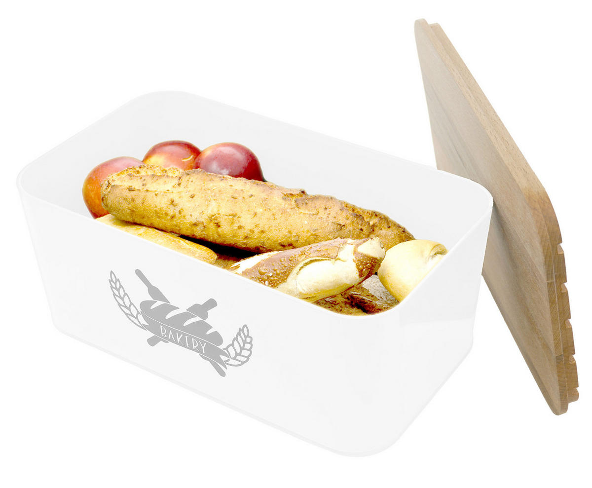 BROTKASTEN mit Bambus Schneidebrett weiß - Weiß, Kunststoff (15/22/36cm) - Lashuma