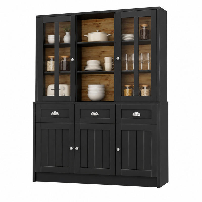 HOCHSCHRANK mit Acryltüren MDF Schwarz 3 Pakete - Schwarz, Holzwerkstoff (38.5/175/140cm) - Meubliv