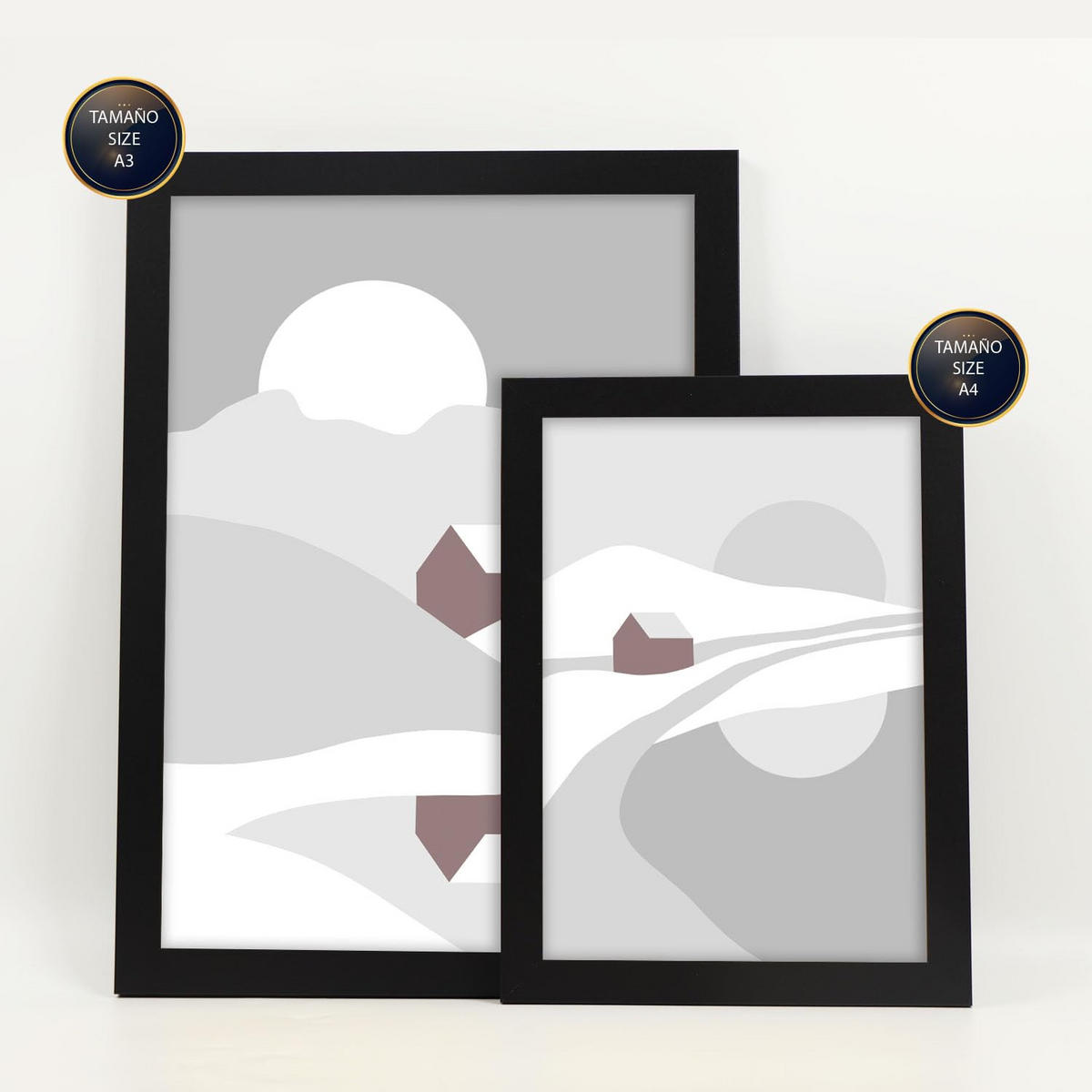 POSTER Set Mit 6 Naturtöne Landschaft Größe A3 & A4 Schwarzer Rahmen - Schwarz, Papier (29.7/1cm) - Nacnic