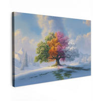 LEINWANDBILD Baum - Jahreszeiten - Winter - Landschaft XXL 150x100 cm - Multicolor, Textil (150/100cm) - MuchoWow