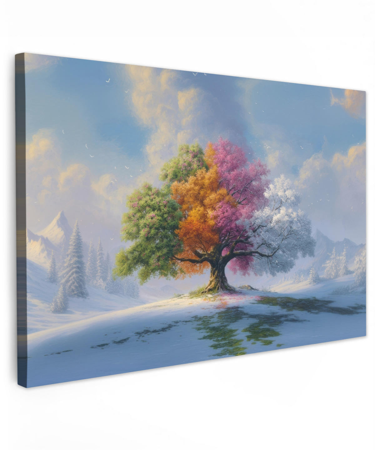 LEINWANDBILD Baum - Jahreszeiten - Winter - Landschaft XXL 150x100 cm - Multicolor, Textil (150/100cm) - MuchoWow