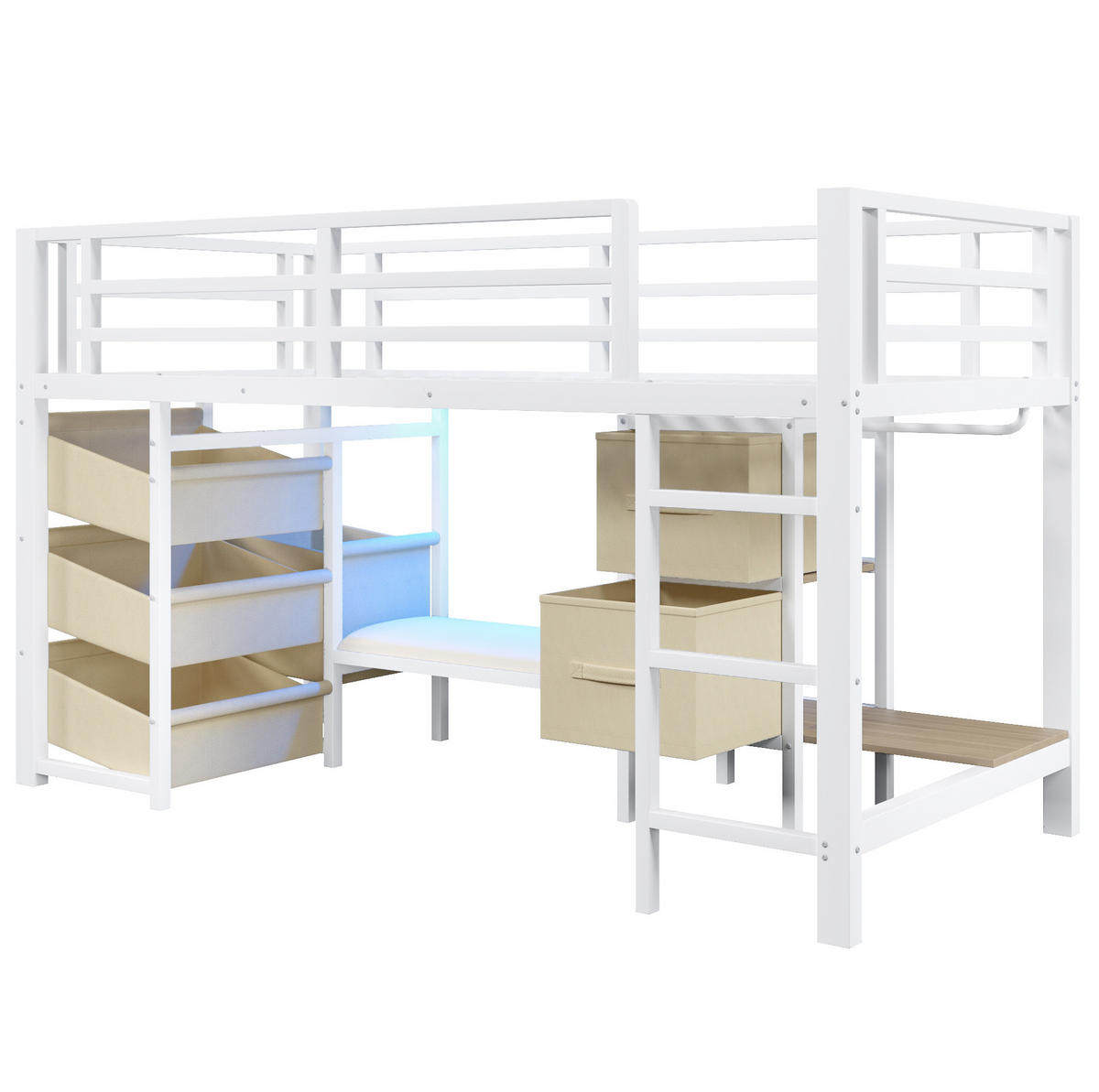 HOCHBETT 90/200 cm Weiß aus Metall mit LED-Beleuchtung und Stauraum - Weiß, Metall (90/200cm) - OKMYHOME