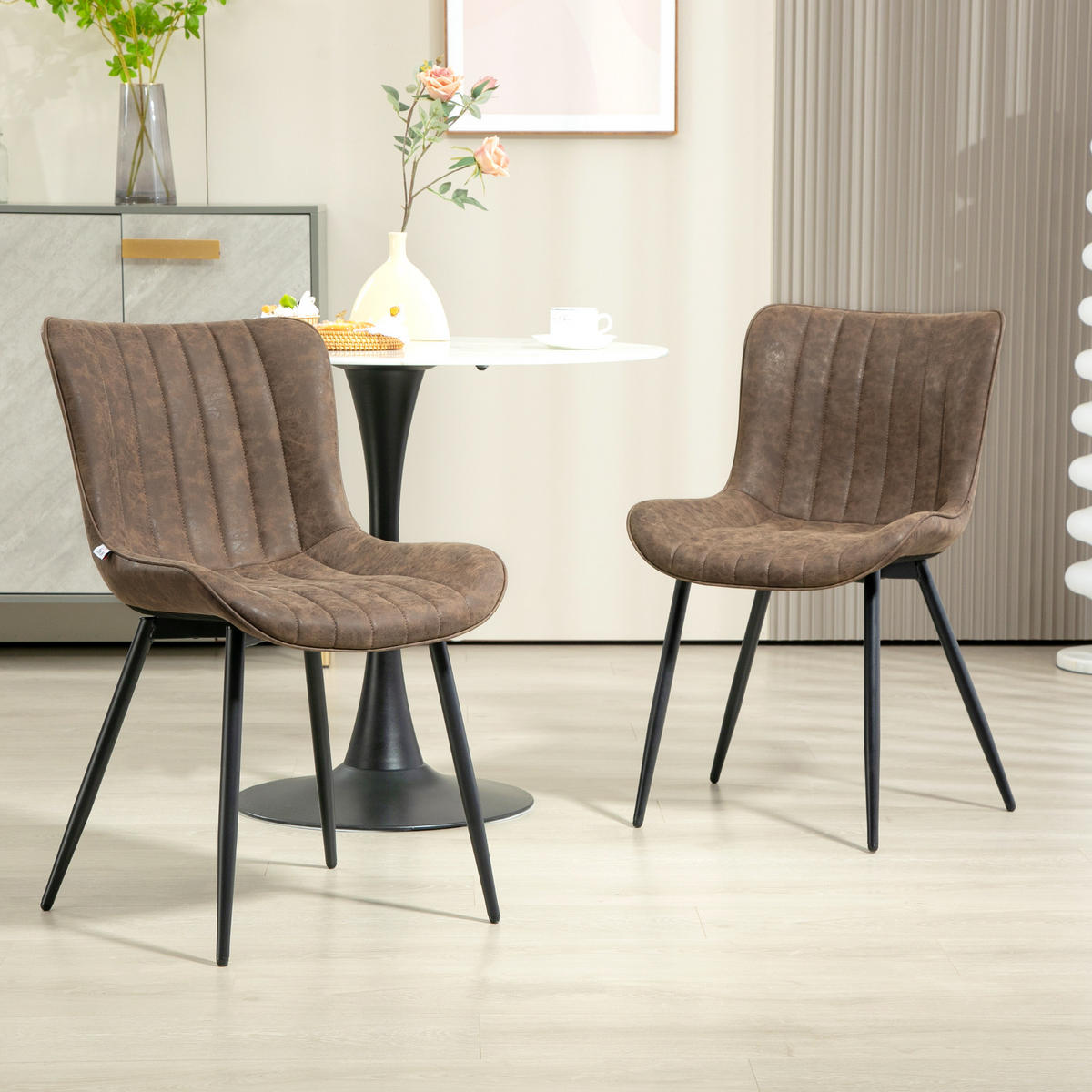 ESSZIMMERSTÜHLE 2er-Set DE-13240 modernes Design mit Steppung Braun - Braun, Metall (61/80.5/49cm) - ComfortXL