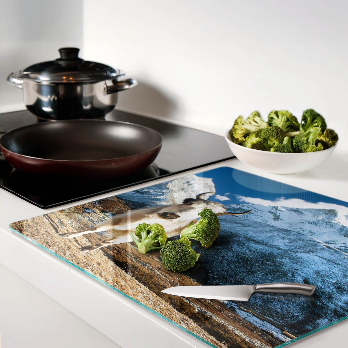 GLASPLATTE 60x52 cm Berge Wie - Violett/Braun, Glas (60/0.4/52cm) - TULUP