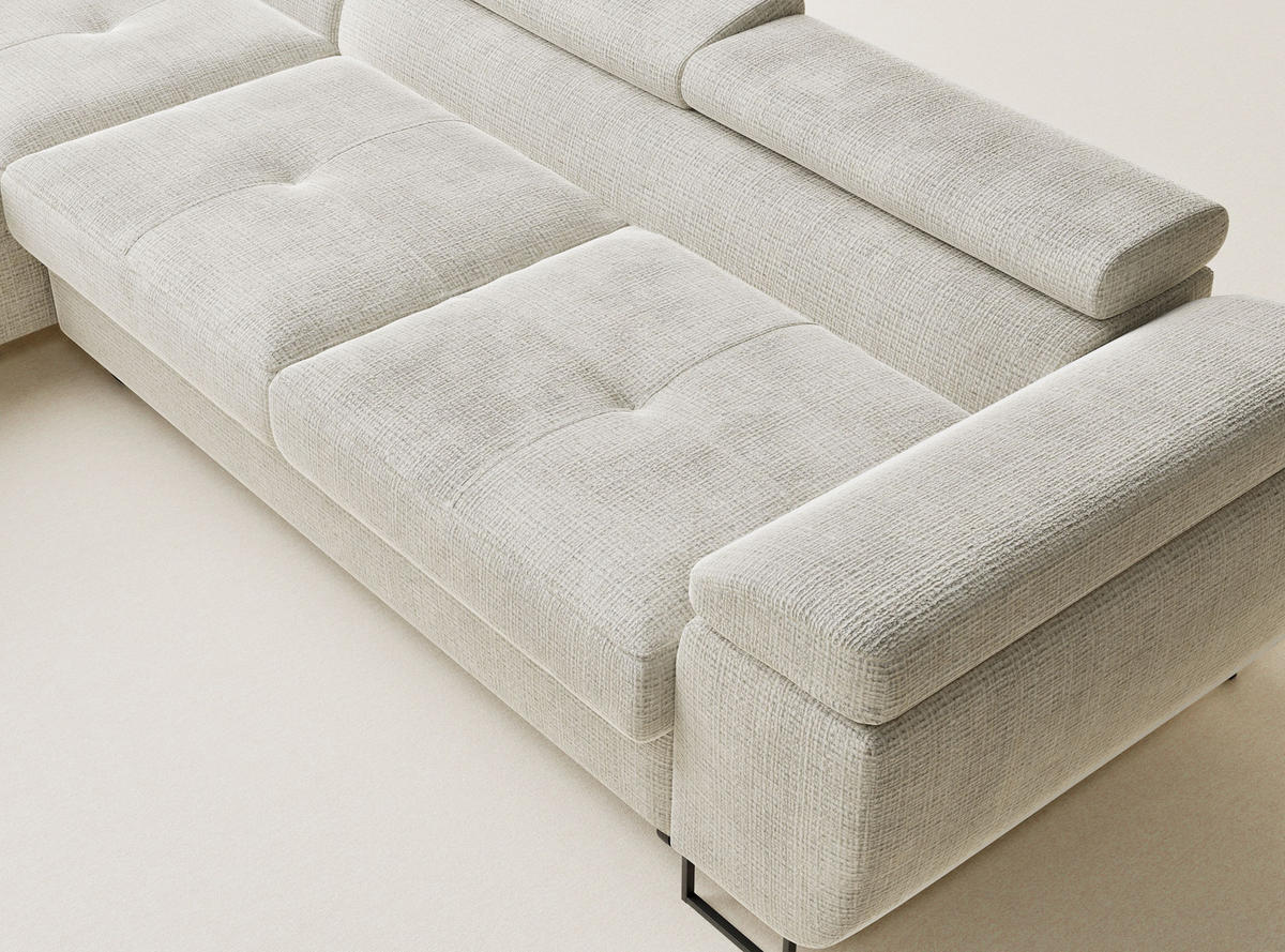ECKSOFA Concord Beige grau Chenille-Stoff - Links Seite - Greige/Schwarz, Holz/Holzwerkstoff (203/277cm) - Maison de Reve