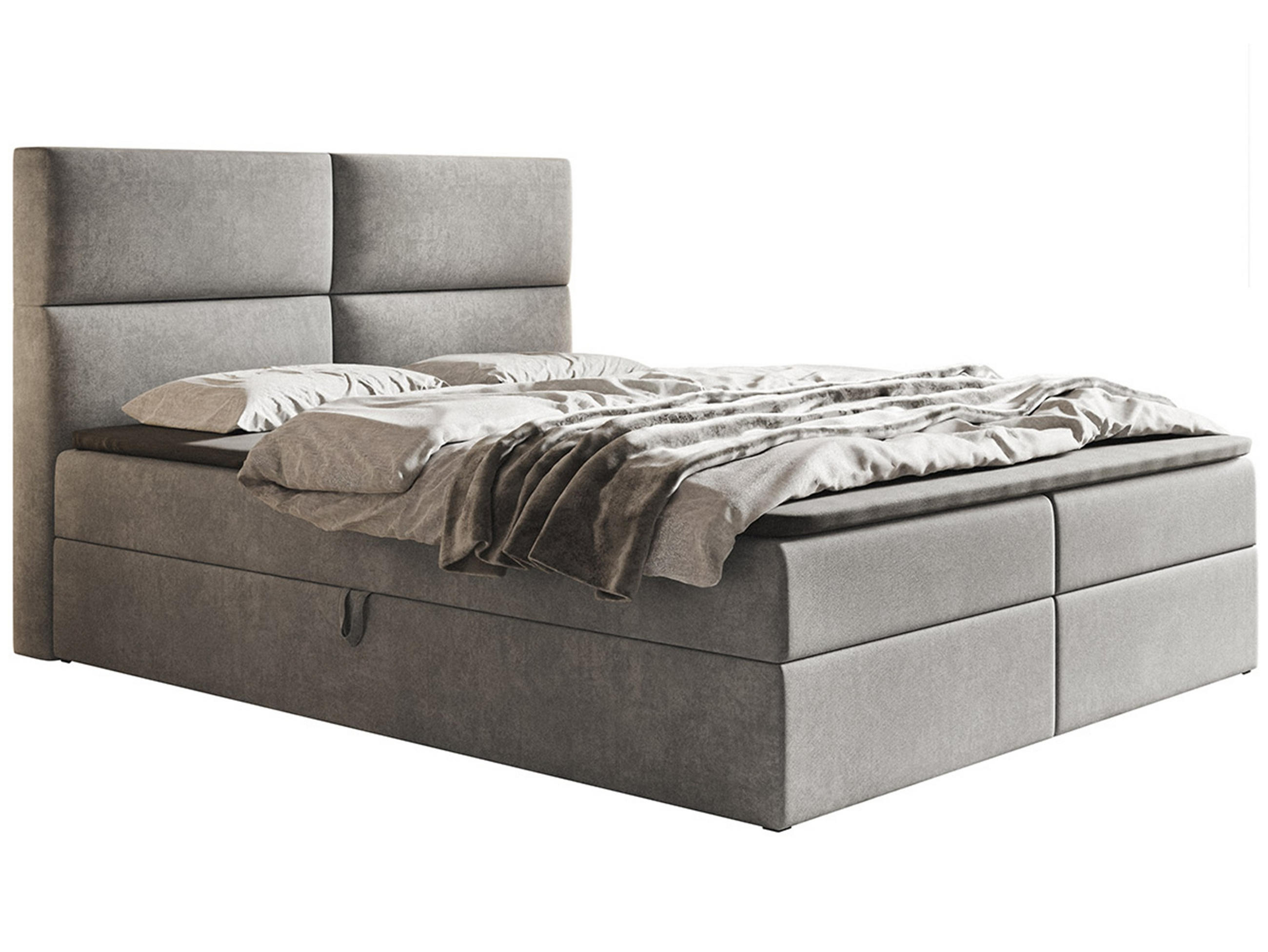 BOXBETT Bonio III 160/200 cm in Hellgrau – mit Bettkasten und Topper - Hellgrau/Schwarz, Holz/Holzwerkstoff (160/200cm) - AX Living