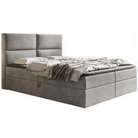 BOXBETT Bonio III 160/200 cm in Hellgrau – mit Bettkasten und Topper - Hellgrau/Schwarz, Holz/Holzwerkstoff (160/200cm) - AX Living
