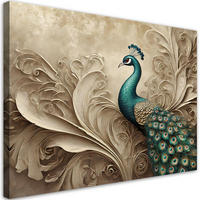 WANDBILD pfau vogel tiere beige - Beige, Textil (60/40cm) - Feeby