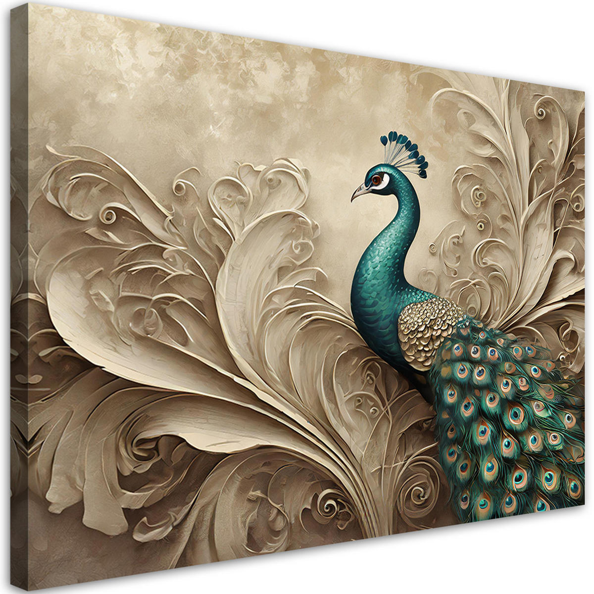 WANDBILD pfau vogel tiere beige - Beige, Textil (60/40cm) - Feeby