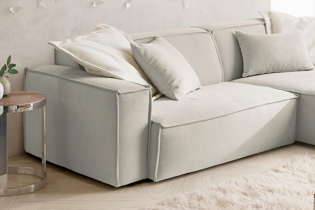 ECKSOFA SAMU Silber Cord - Silberfarben/Schwarz, Textil (276/168cm) - KAWOLA