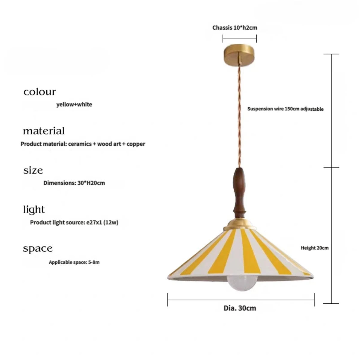 LED-HÄNGELEUCHTE 12W Gelb 30/30/20-150 cm - Gelb, Metall (30/30/20cm) - Authentics