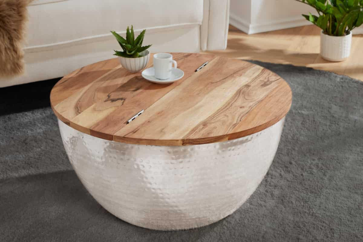 COUCHTISCH ORIENT STORAGE Mango rund Natur 60cm - Braun, Holz/Metall (60/60/32cm) - riess-ambiente