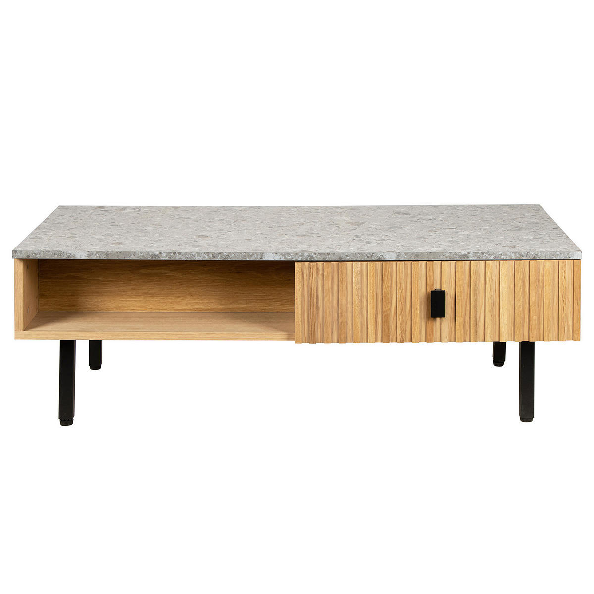 COUCHTISCH - Echtholzfurnier - Terazzo Dekor - Eichefarben/Schwarz, Holzwerkstoff/Metall (40/120/60cm) - home24