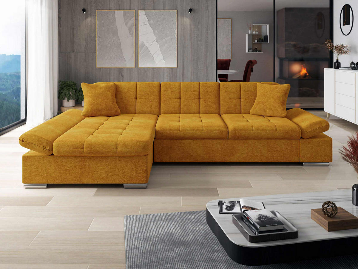 ECKSOFA Malwi, Seite: Links - Currygelb, Holz/Textil (278/161cm) - MIRJAN24