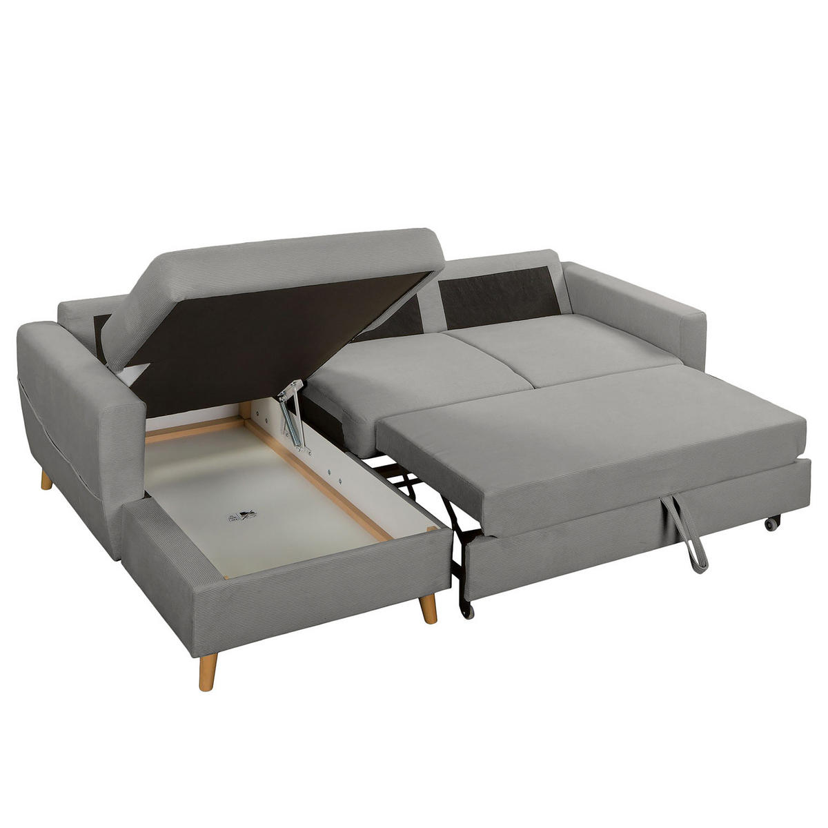 ECKSOFA mit Longchair - Braun/Grau, Holz/Textil (223/148cm) - home24