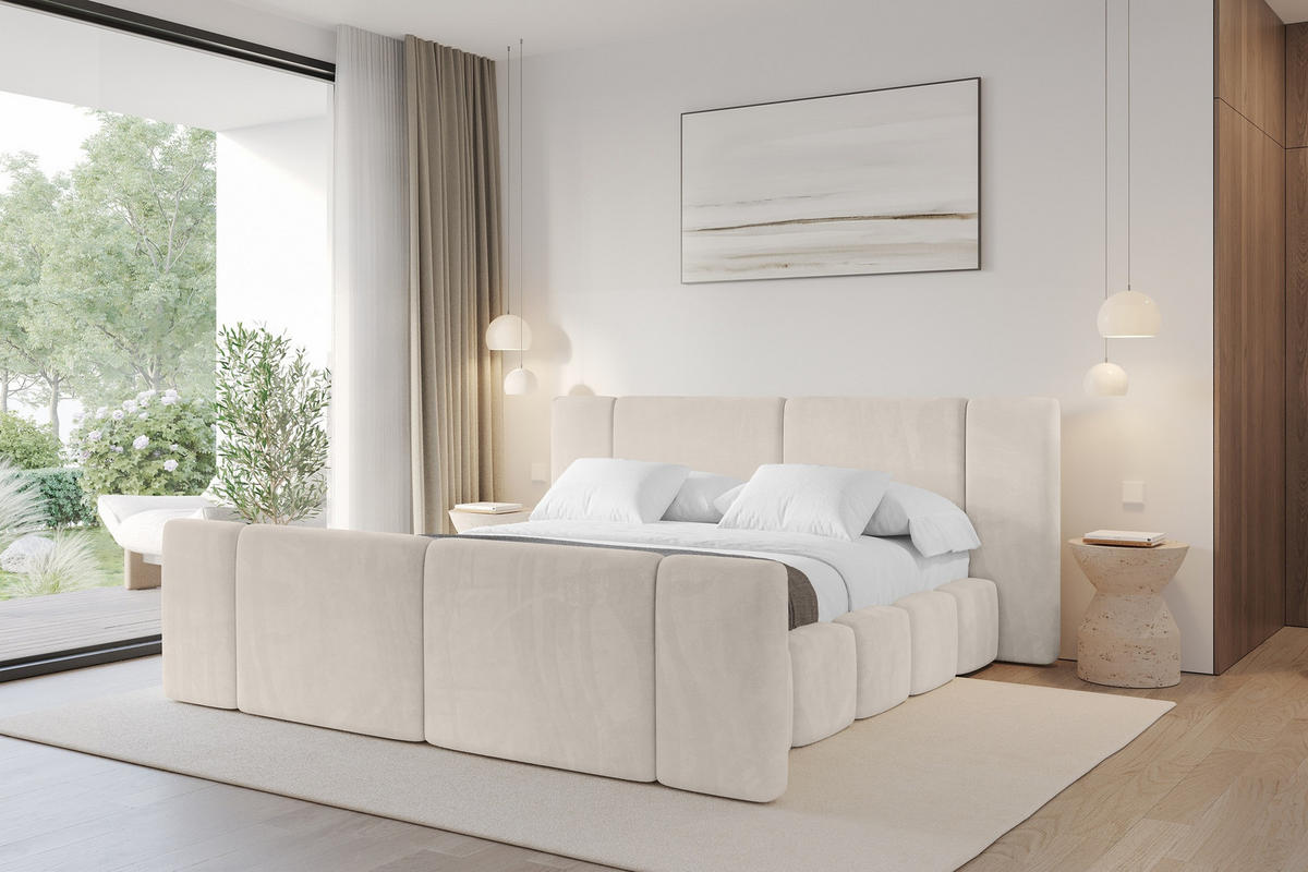 POLSTERBETT mit Bettkasten, Fußteil und Lattenrost, Boxbett ohne Matratze - NILO-Z 180x200 Beige - Ecru, Holzwerkstoff/Textil (180/200cm) - ALTDECOR