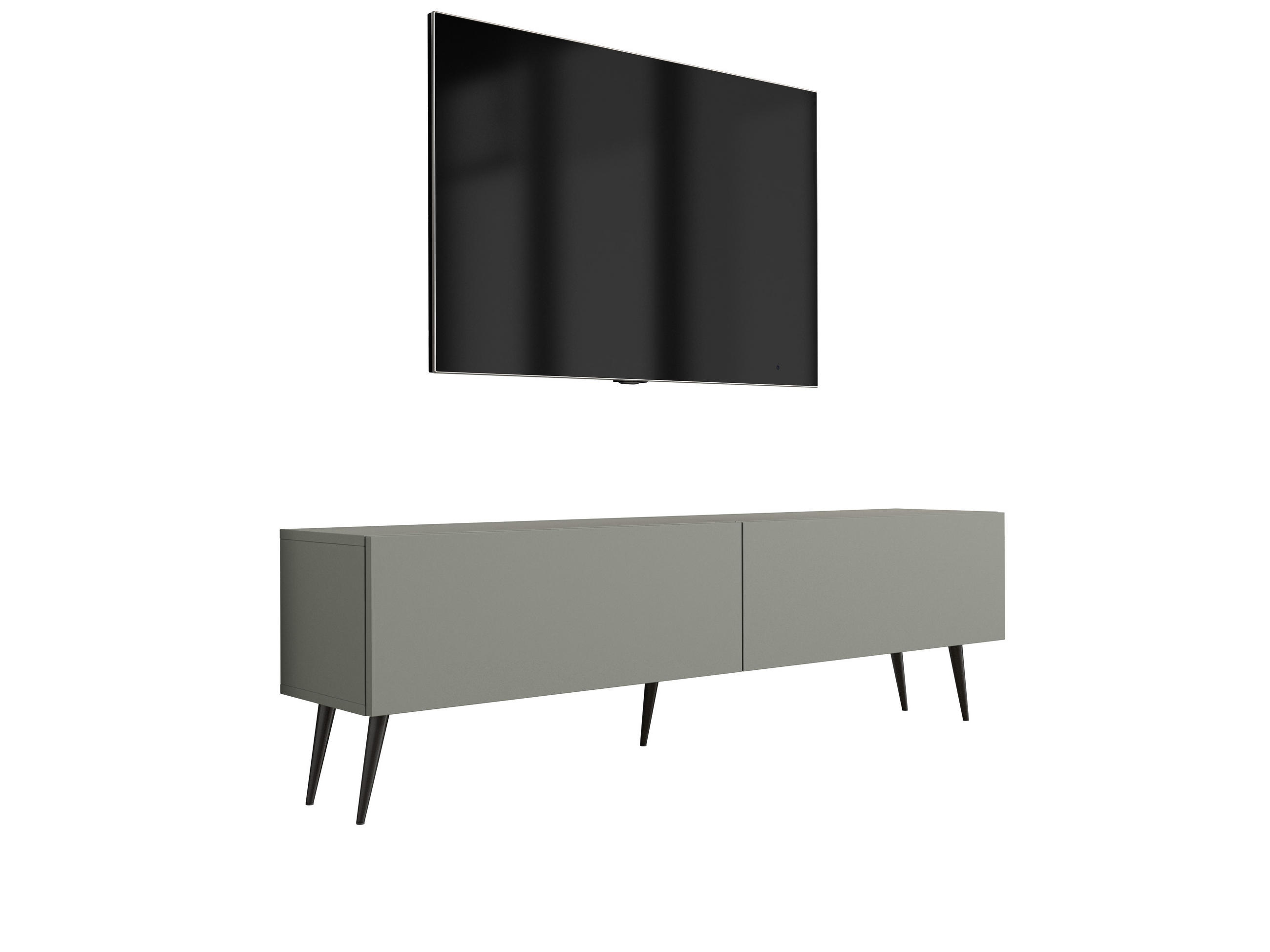 TV-SCHRANK : Aloe, 140 x 52 x 32 cm, schwarze Beine - Schwarz/Grün, Holzwerkstoff/Metall (140/52/32cm) - 3XE LIVING