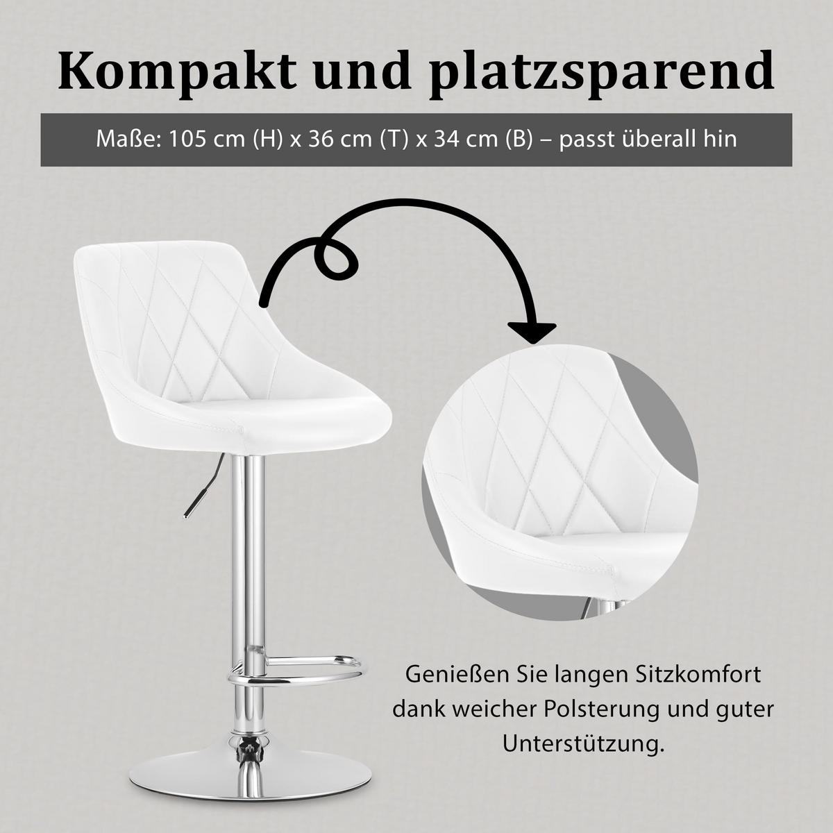 BARHOCKER, drehbar, HÖHENVERSTELLBAR, in Weiß, Modernes Design - Weiß, Textil (36/107/38cm) - Best For Home
