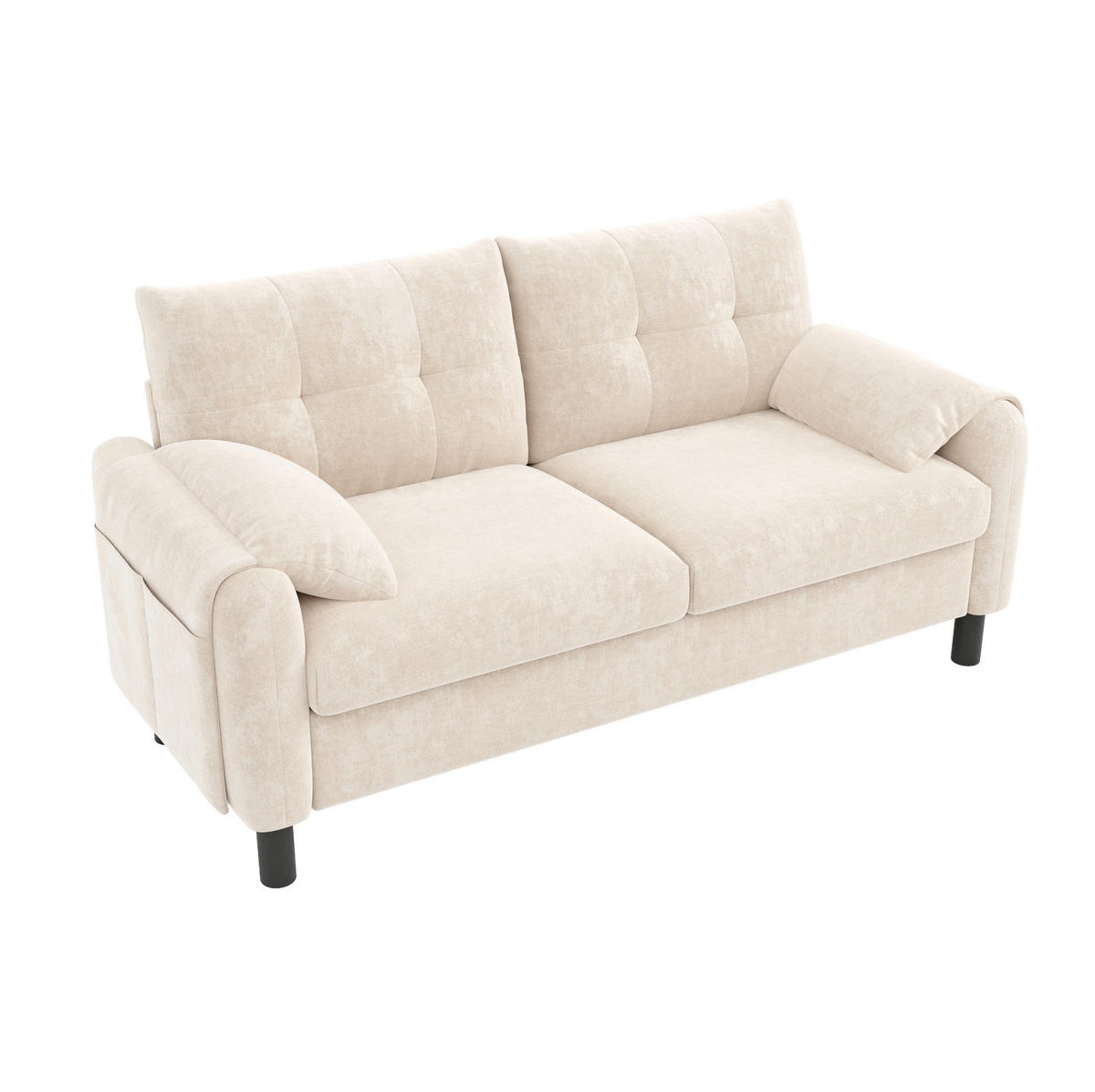 2-SITZER Sofa Chenille mit Seitentaschen und 2 Kissen 158/80/88,5 cm Beige - Beige, Textil (80/88.5/158cm) - Redom