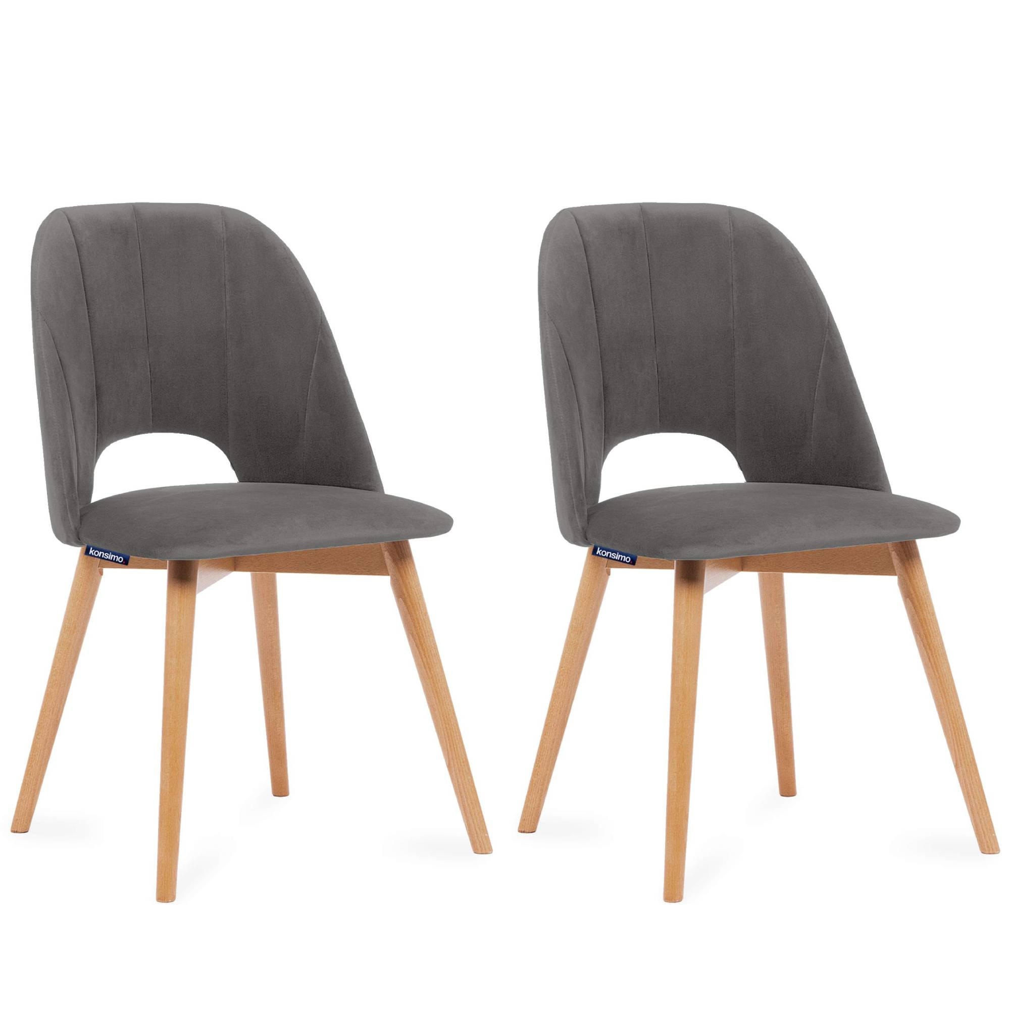 ESSZIMMERSTUHLE TINO 2-tlg Velours-Sitz, Grau - Eichefarben/Grau, Holz/Textil (48/86/44cm) - KONSIMO®