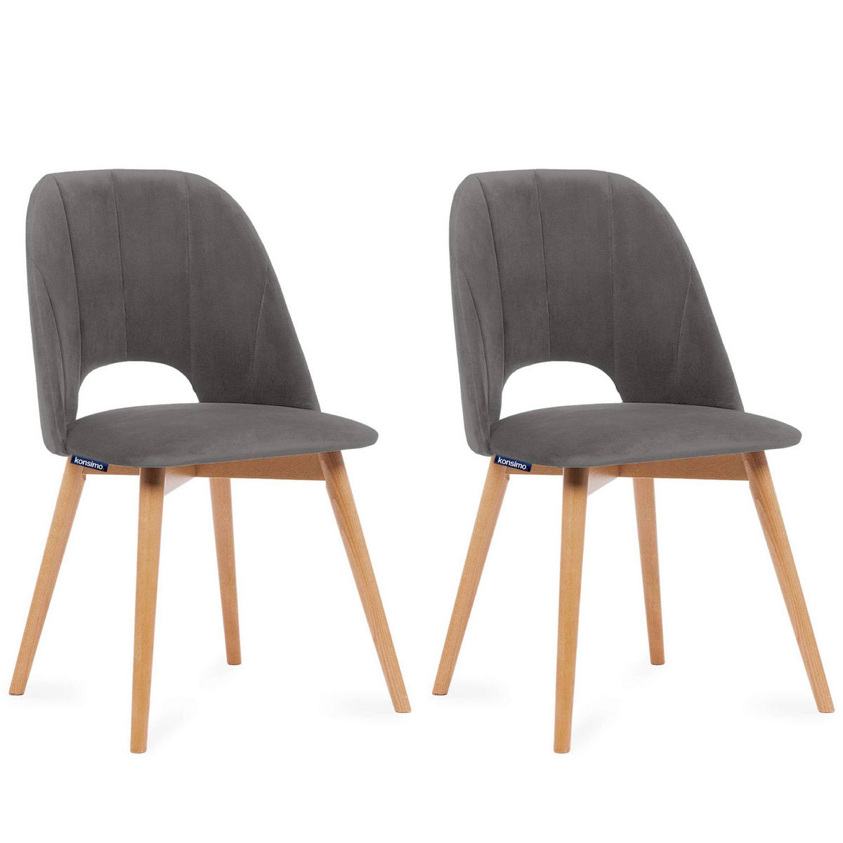 ESSZIMMERSTUHLE TINO 2-tlg Velours-Sitz, Grau - Eichefarben/Grau, Holz/Textil (48/86/44cm) - KONSIMO®