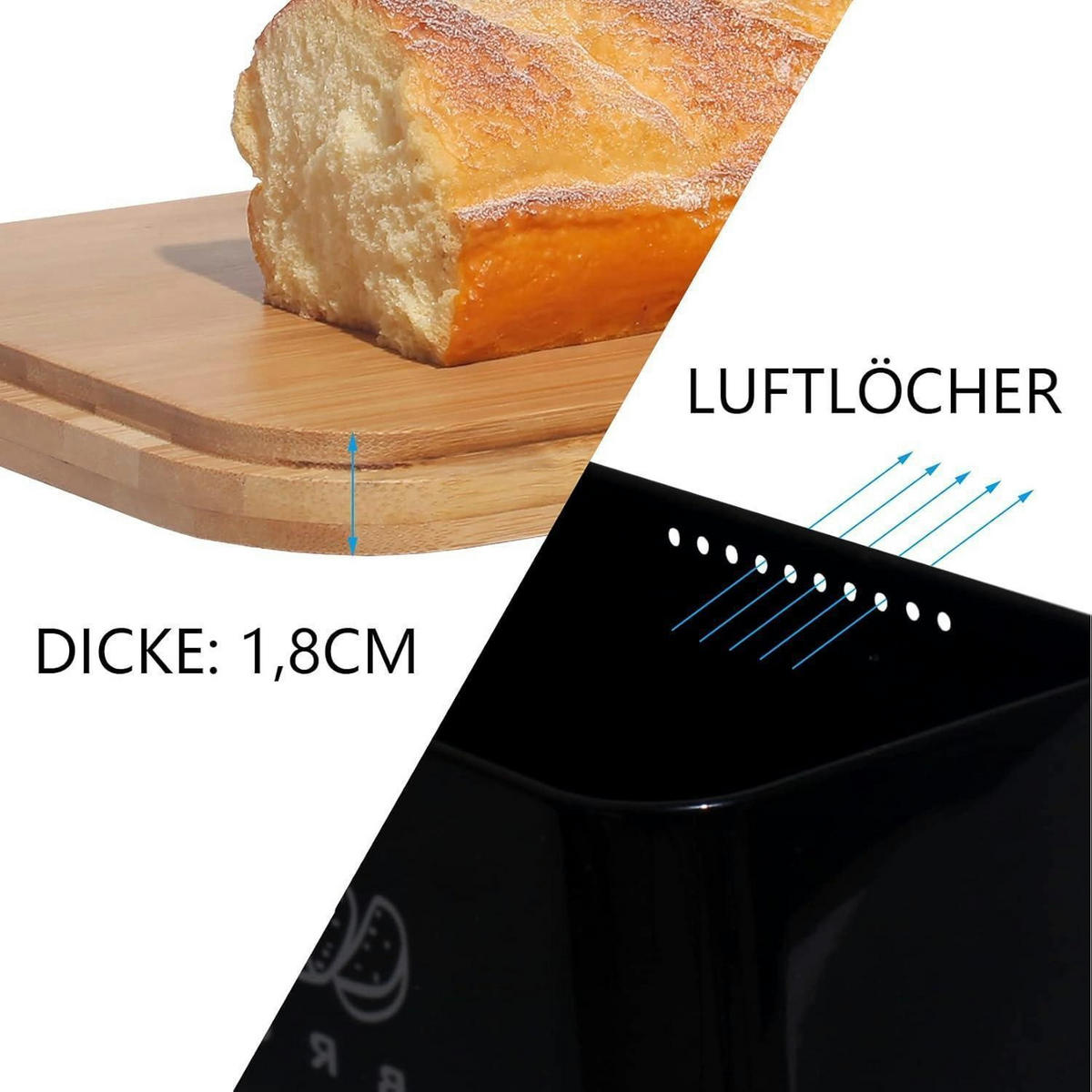 BROTKASTEN Schwarz mit Bambusdeckel 30 cm - Multicolor, Metall (18/14/30cm)