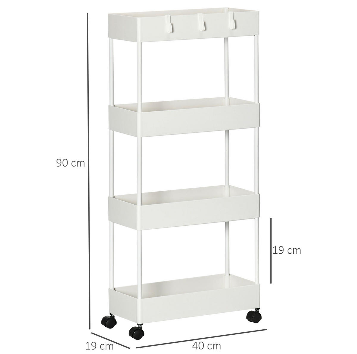 ROLLWAGEN mit 4 Ebenen 40 x 19 x 90 cm Weiß - Weiß, Metall (19/90/40cm) - Beauniv