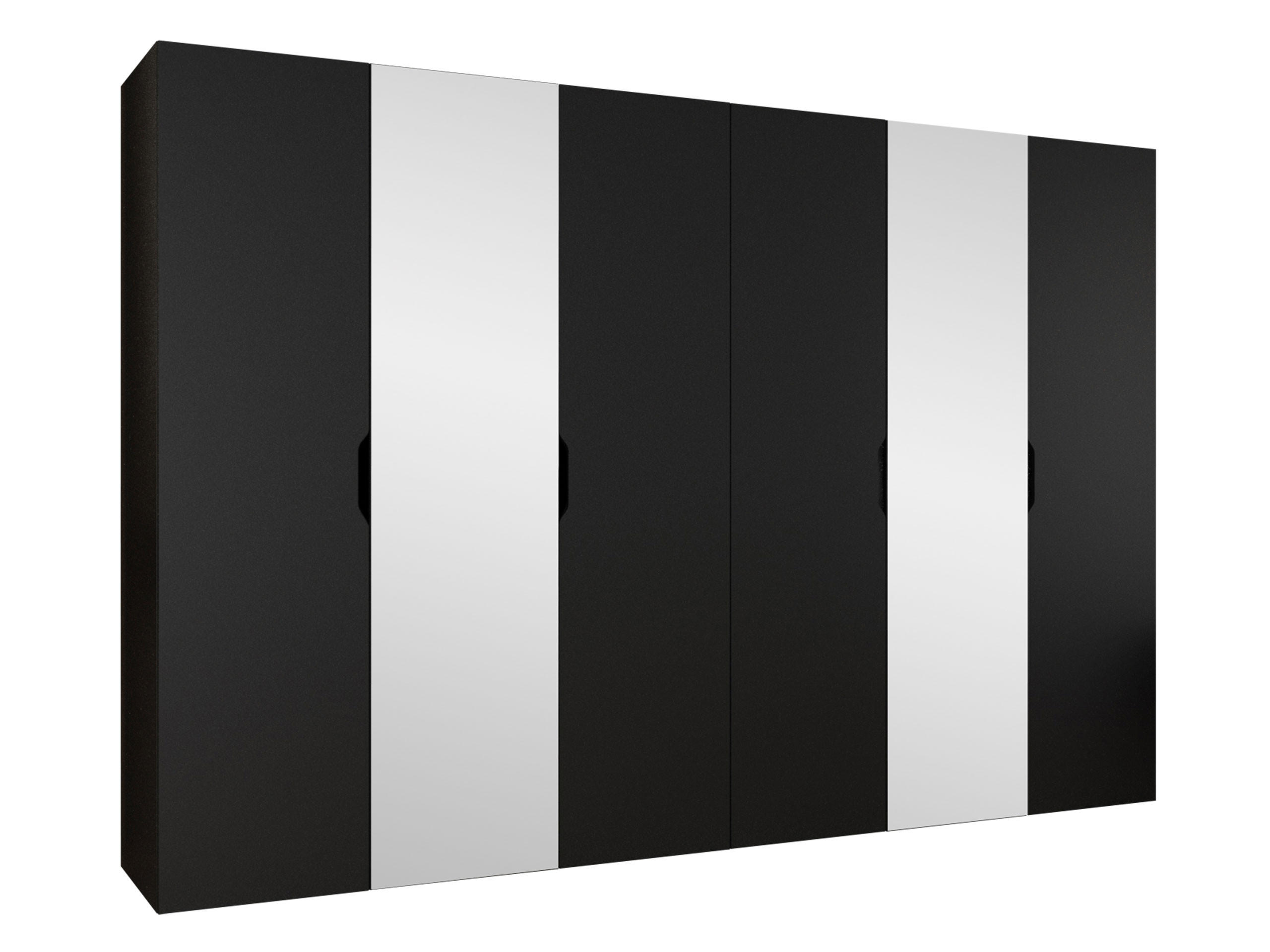 DREHTÜRENSCHRANK Malaga 300 mit Frontspiegel - Schwarz, Holzwerkstoff (300/202/52cm) - MIRJAN24