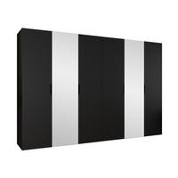 DREHTÜRENSCHRANK Malaga 300 mit Frontspiegel - Schwarz, Holzwerkstoff (300/202/52cm) - MIRJAN24