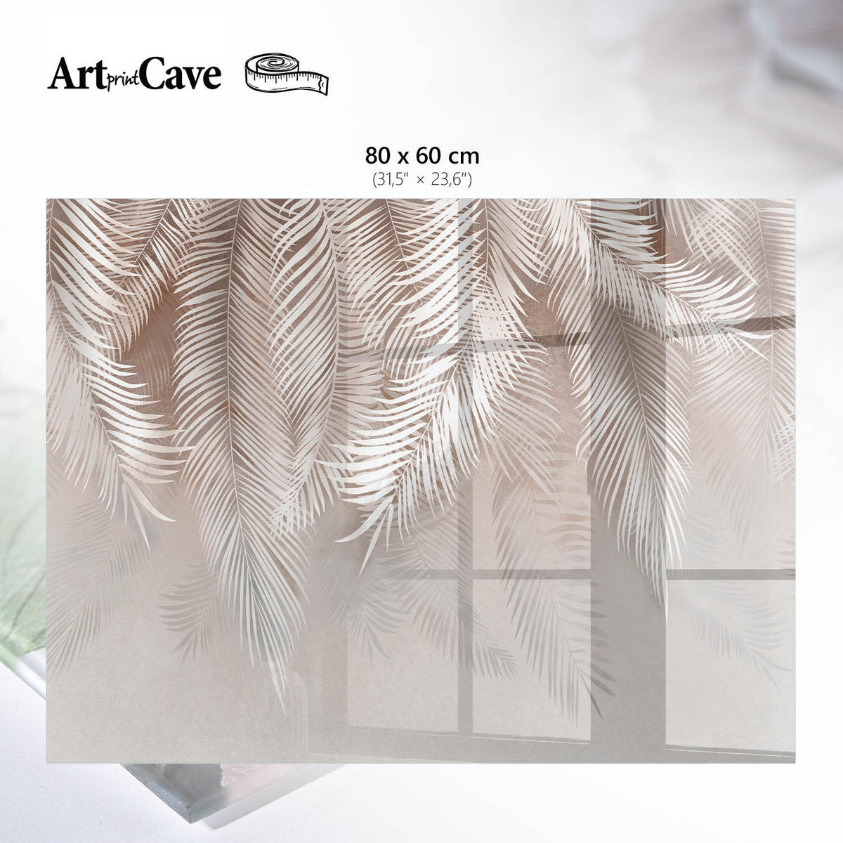 GLASPLATTE 80x60 cm – Elegante Blätter - Braun, Glas (0.4/80/60cm) - ArtPrintCave