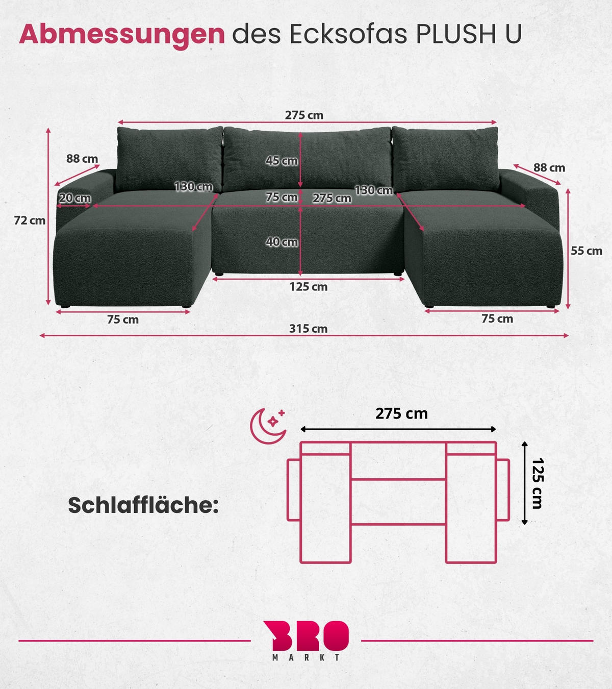 WOHNLANDSCHAFT Plush mit Schlaffunktion Grün Boucle - Grün, Kunststoff/Textil (315/72/145cm) - Bromarkt