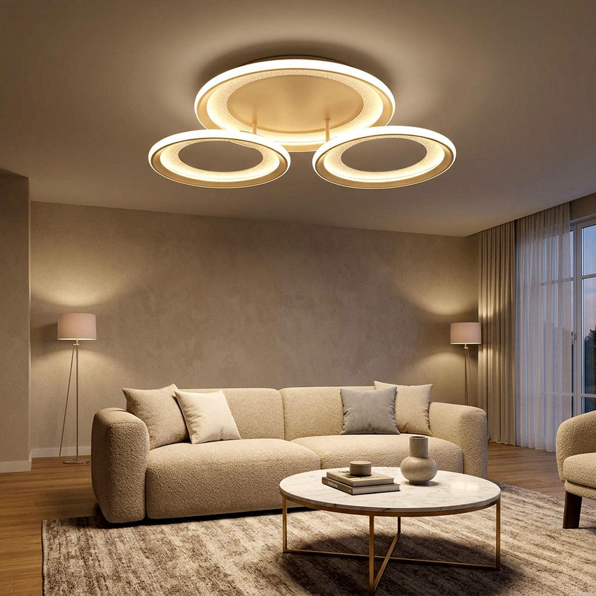 LED DECKENLEUCHTE Glitra Metall sandfarben - Bernsteinfarben, Metall (62.5/60.5/11cm) - Globo Lighting