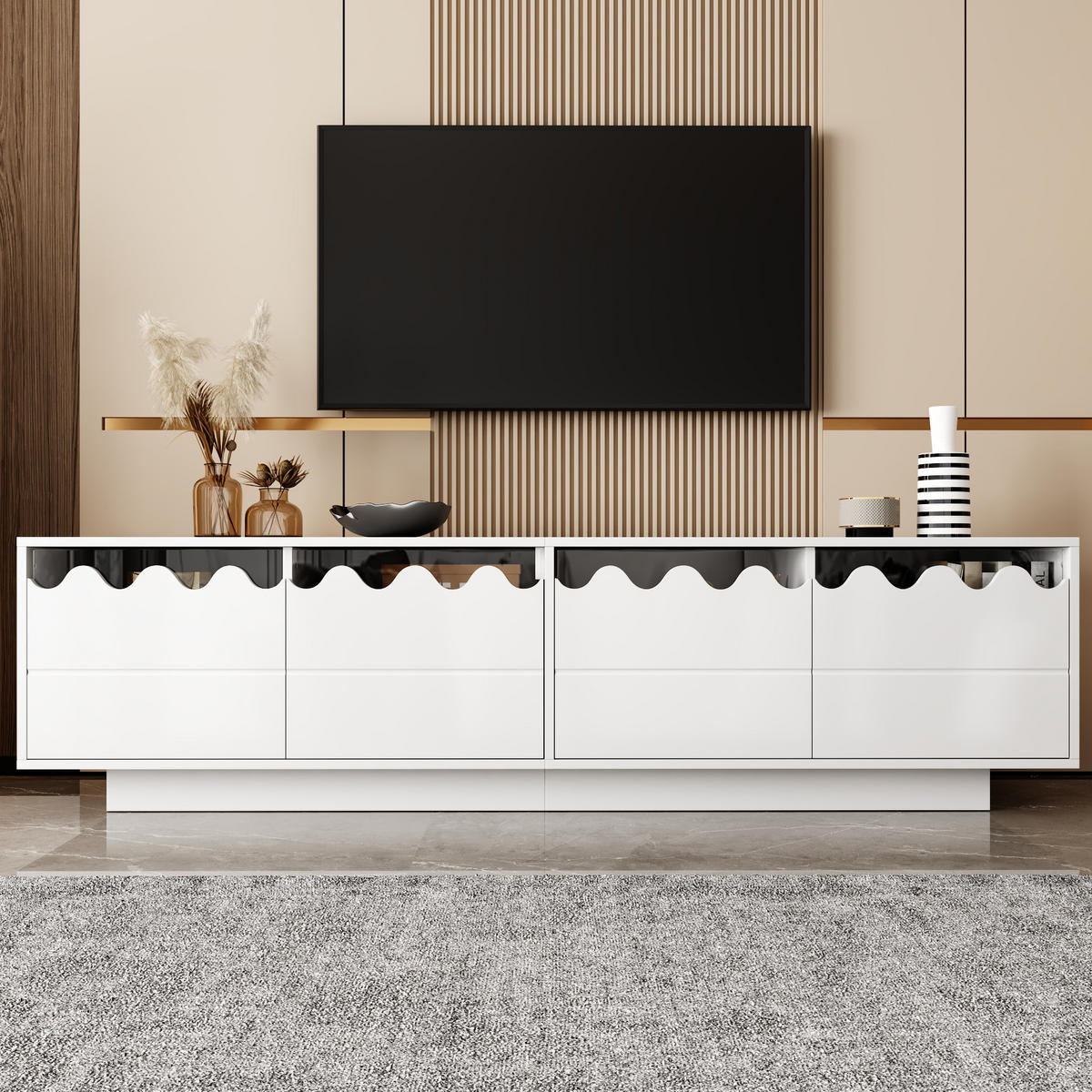 LOWBOARD 170/40/45 cm aus MDF und Spanplatte mit Wellen-Design Weiß - Weiß, Holzwerkstoff (170/40/45cm) - Modenvie
