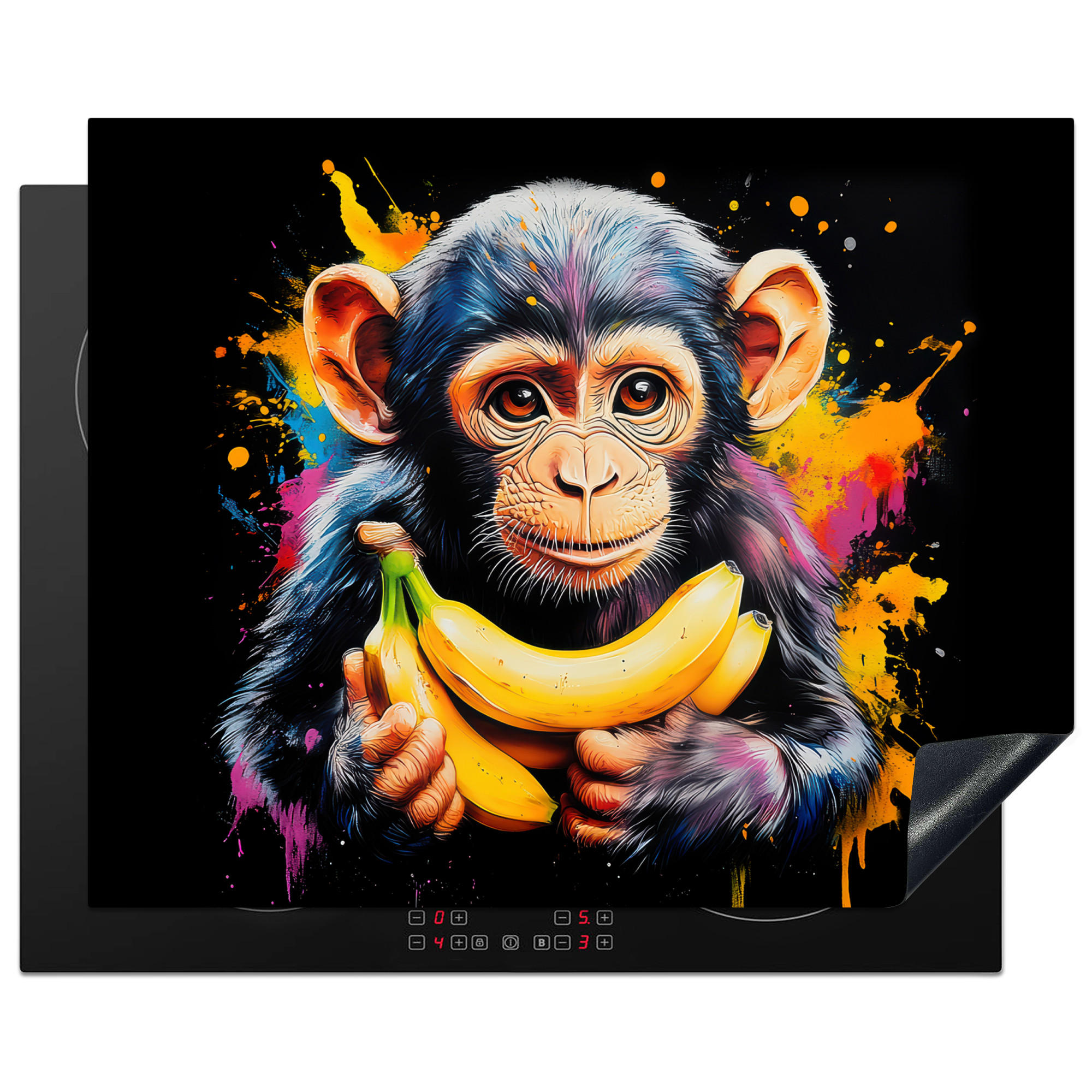 MuchoWow KRYT NA INDUKČNÍ DESKU Opice - Graffiti - Barevné - Banány - Moderní 65x52 cm
