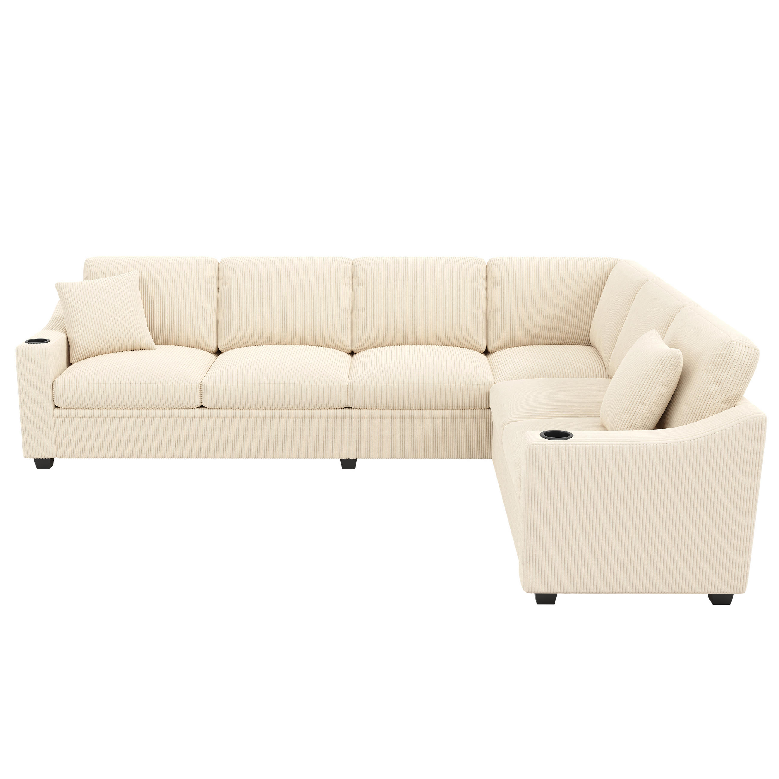 ECKSOFA 277/215/85 cm Beige mit USB/Type-C-Schnellladeanschluss und 2 Getränkehaltern - Beige, Textil (277/215cm) - Oxeza