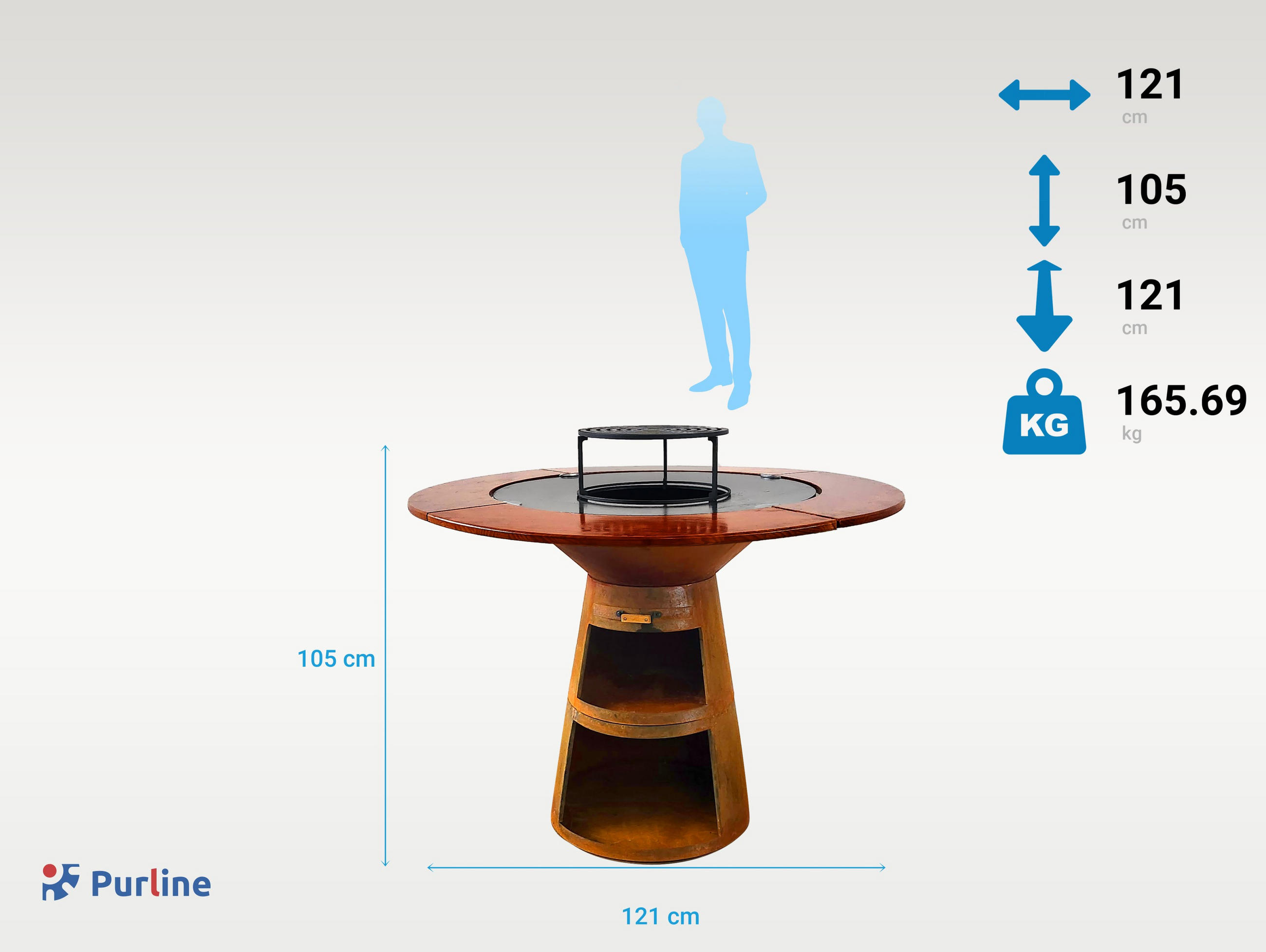 HOLZKOHLEGRILL Feuerschale Braun inkl. Schutzhülle - Braun, Metall (121/105/121cm) - Purline